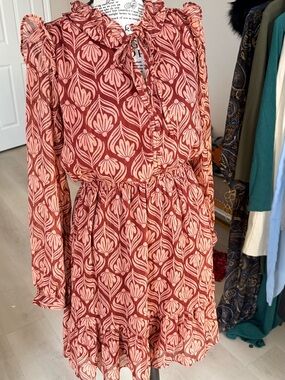LC Lauren Conrad Rose and Blush Floral Long-Sleeve Ruffle Dress